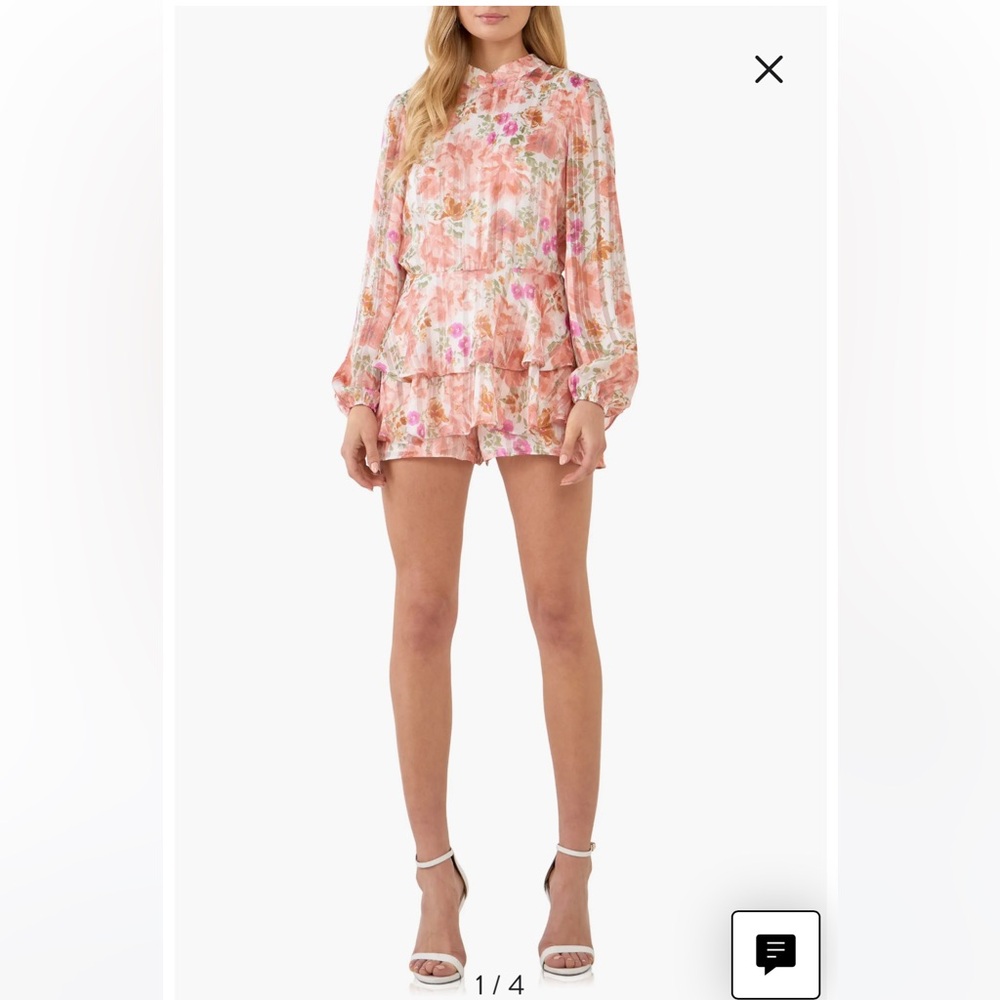 Endless Rose water color floral open back long sleeve romper